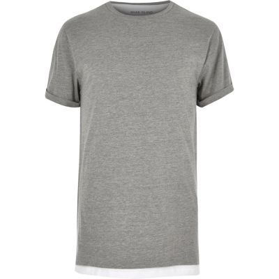 Grey marl double layer longline t-shirt